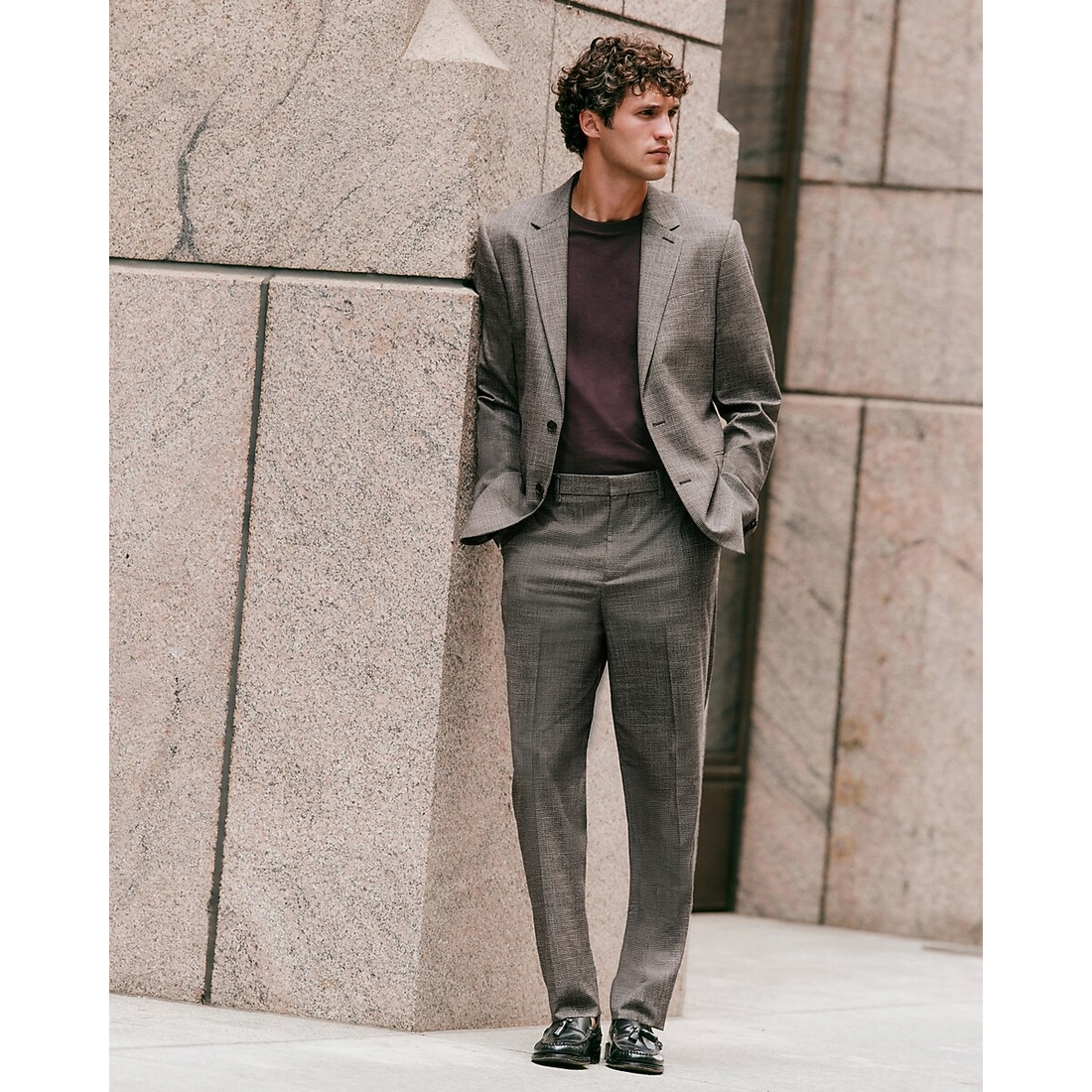 Express Extra Slim Brown Houndstooth Brushed Flannel Suit Pant