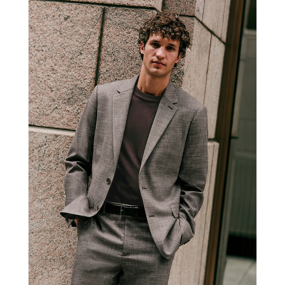 Express Extra Slim Brown Houndstooth Brushed Flannel Suit Jacket