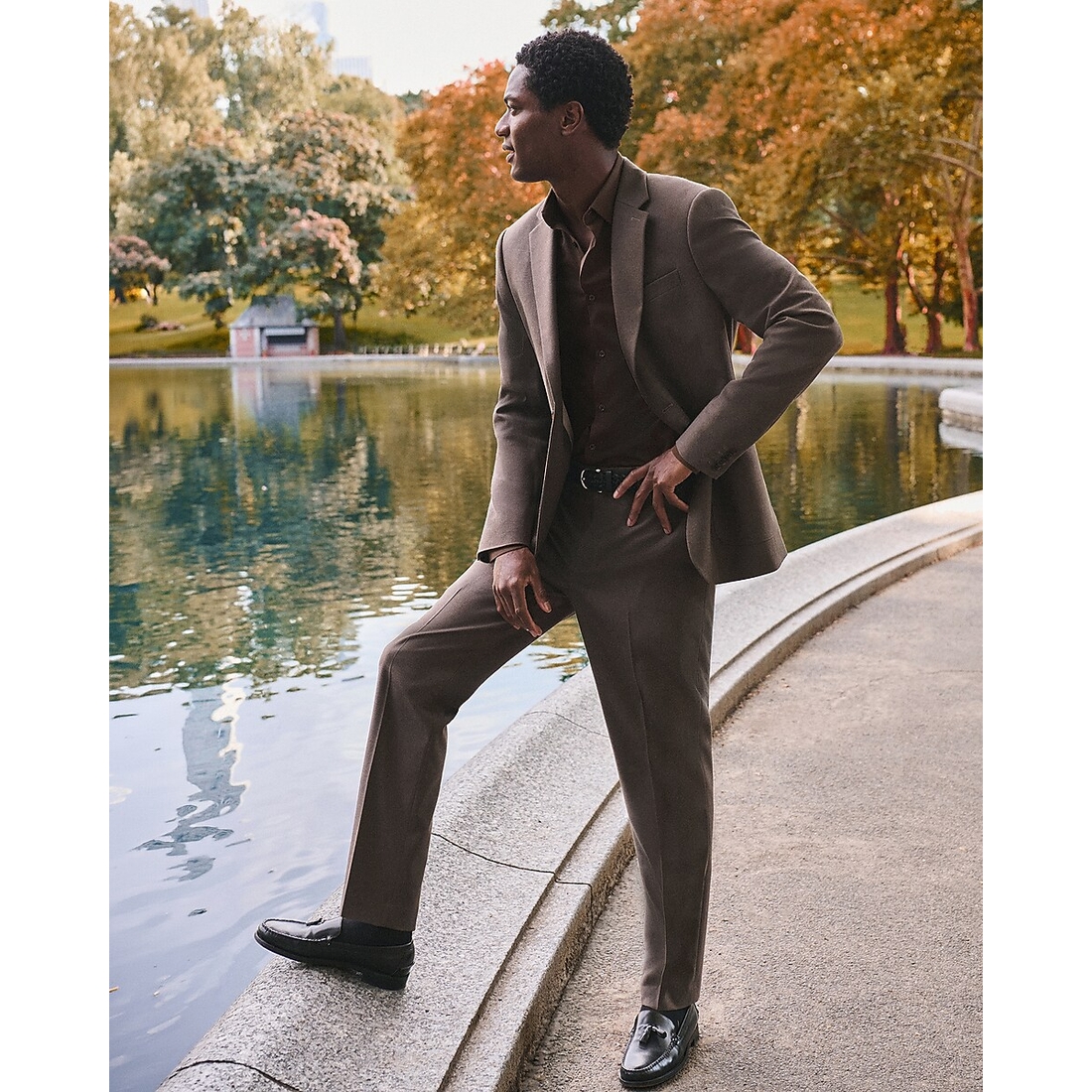 Express Slim Light Brown Brushed Flannel Suit Pant