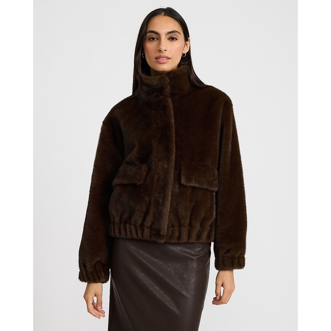 Express Faux Fur Funnel Neck Bomber Jacket