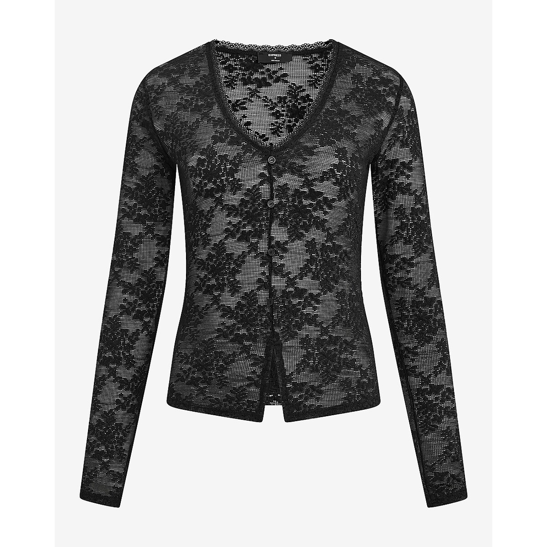 Express Sheer Floral Lace V-Neck Button Front Top