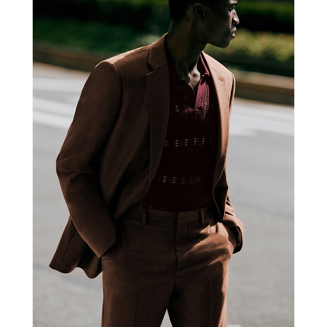 Express Slim Nutmeg Brown Brushed Flannel Suit Jacket