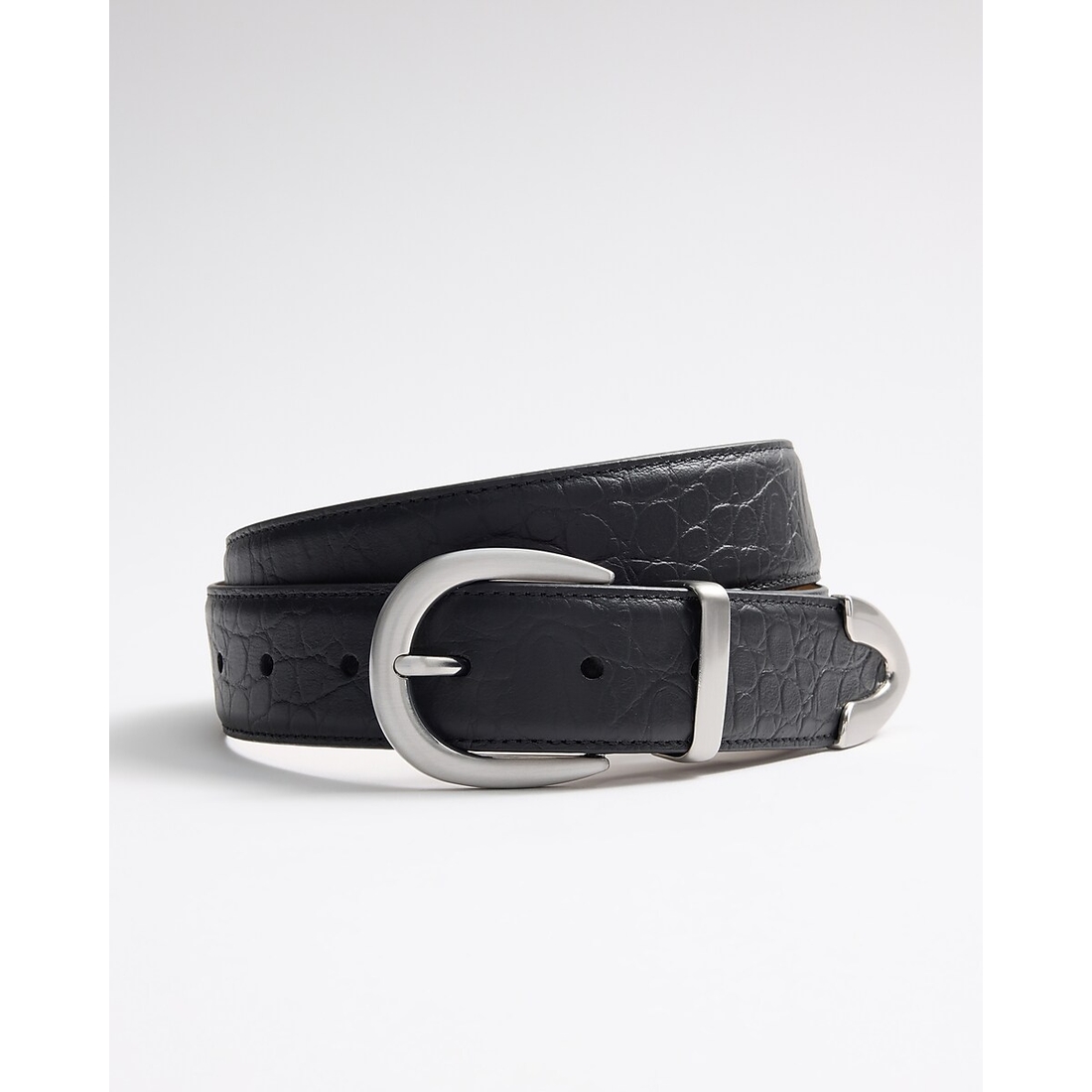 Express Black Crocodile Embossed Leather Belt