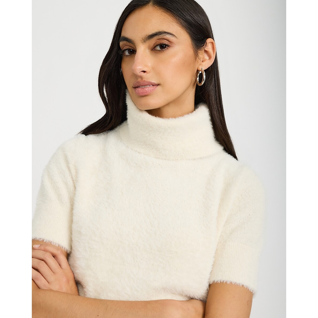 Express Fuzzy Turtleneck Short Sleeve Sweater
