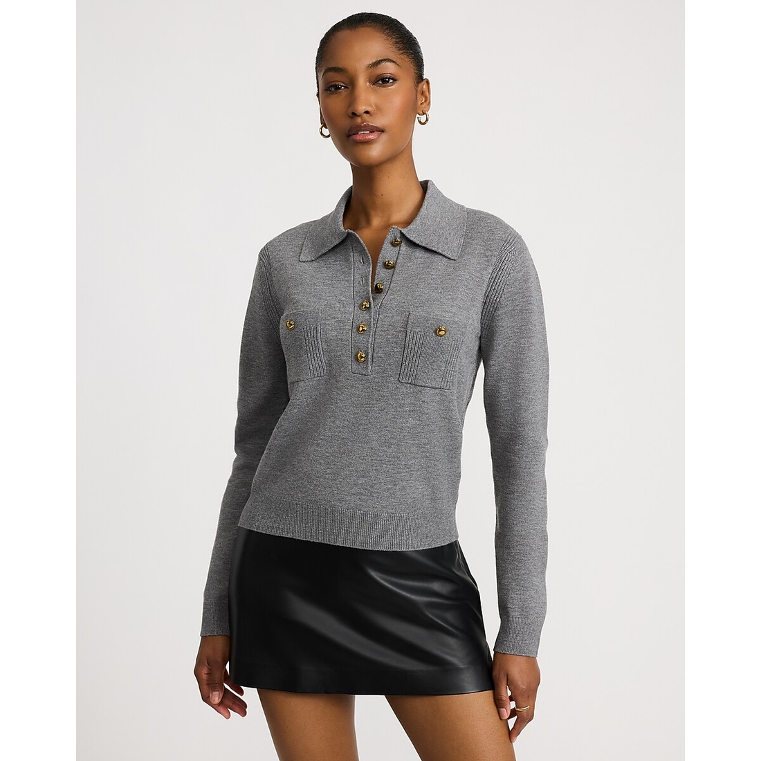 Express Novelty Button Front Sweater Polo in Airy Soft