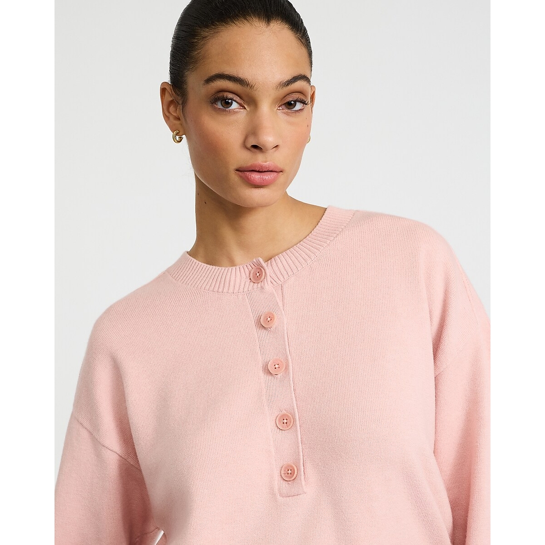 Express Oversized Crew Neck Henley Sweater in Cozy Soft