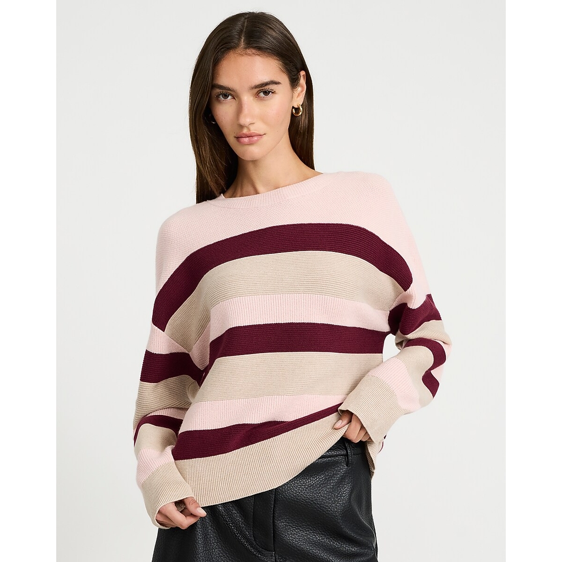 Express Oversized Striped Crew Neck Sweater in Cozy Soft