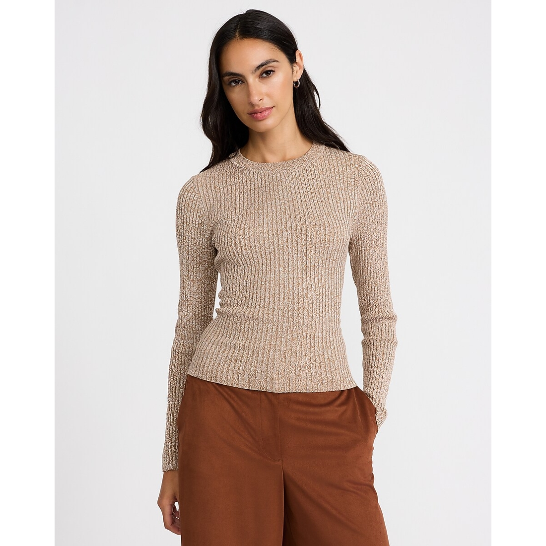 Express Fitted Ribbed Crew Neck Sweater in Silky Soft