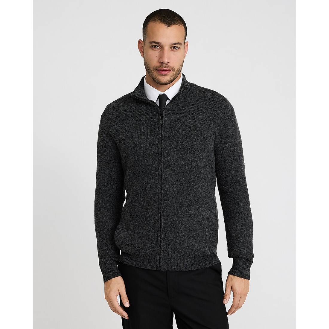 Express Wool-Blend Mock Neck Zip Front Cardigan