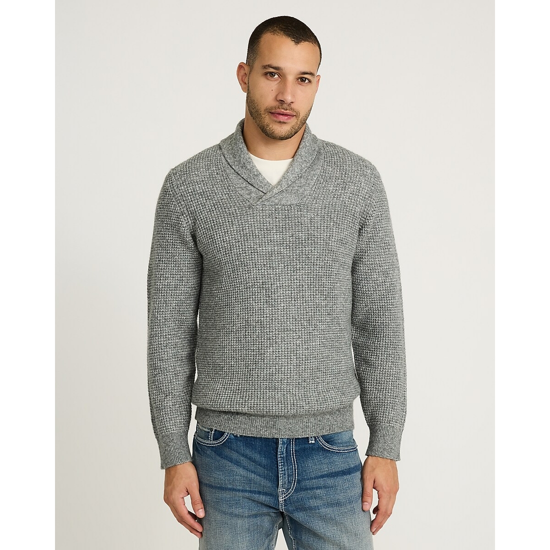 Express Textured Waffle Shawl Neck Pullover Sweater