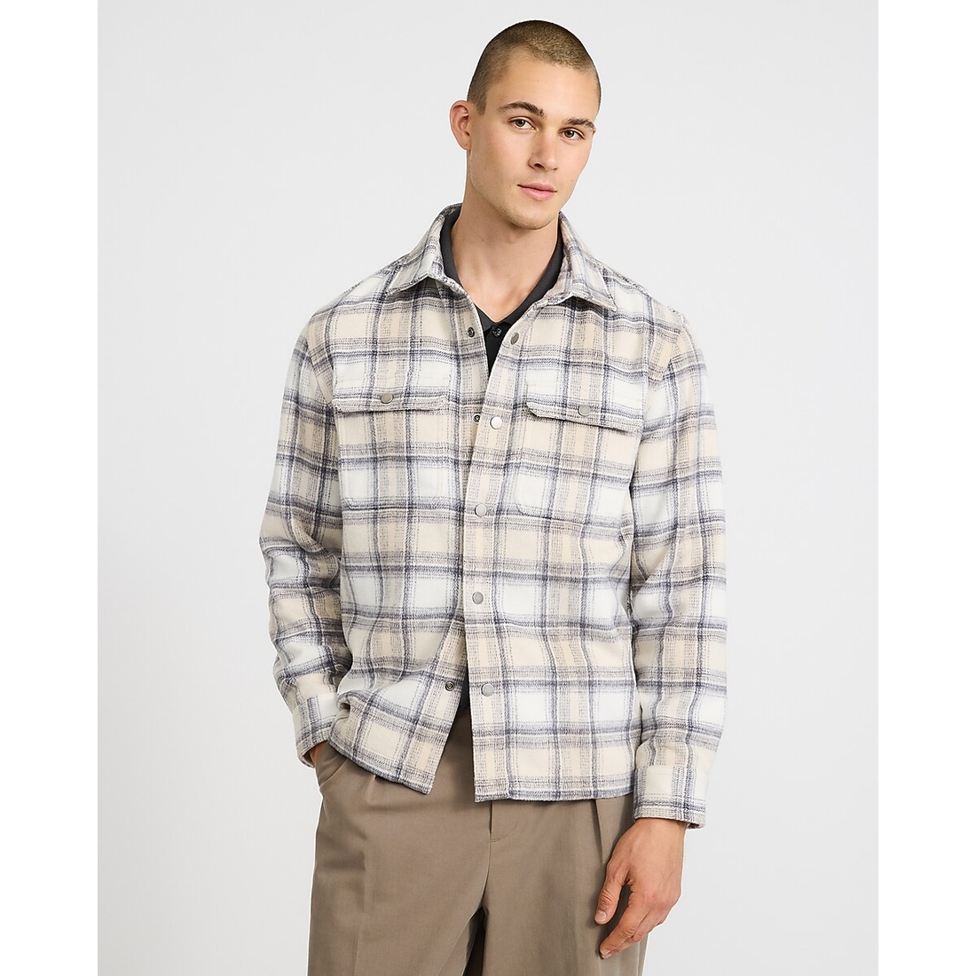 Express Plaid Double Snap Button Pocket Shirt Jacket