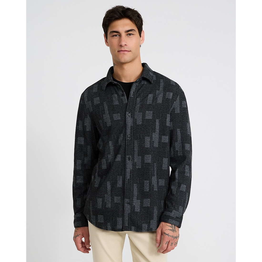 Express Abstract Geo Print Sweater Flannel
