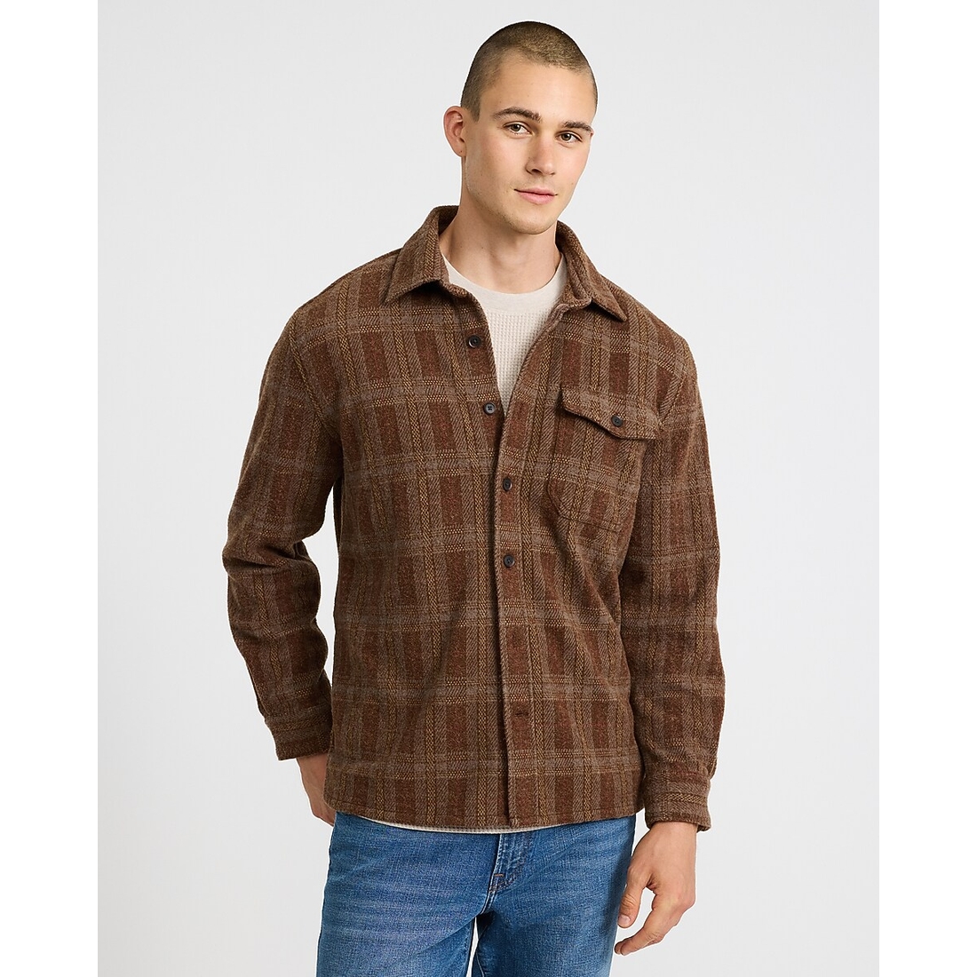 Express Plaid Button Pocket Brushed Sweater Flannel