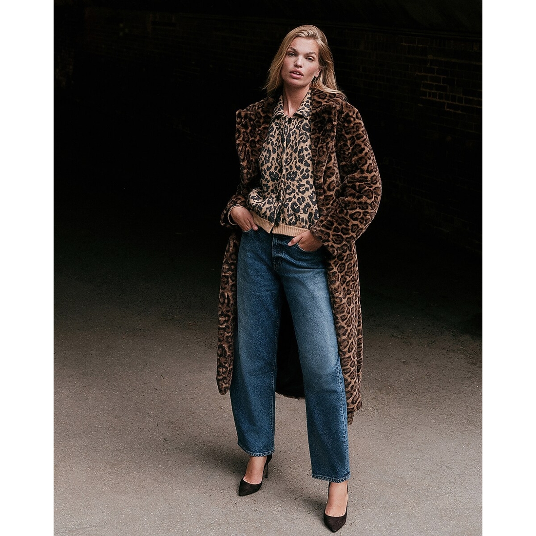 Express Leopard Faux Fur Coat