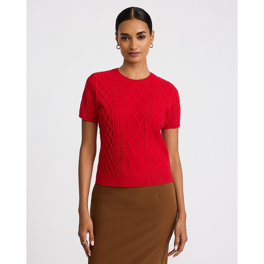 Express Skimming Cable Knit Sweater Tee in Airy Soft