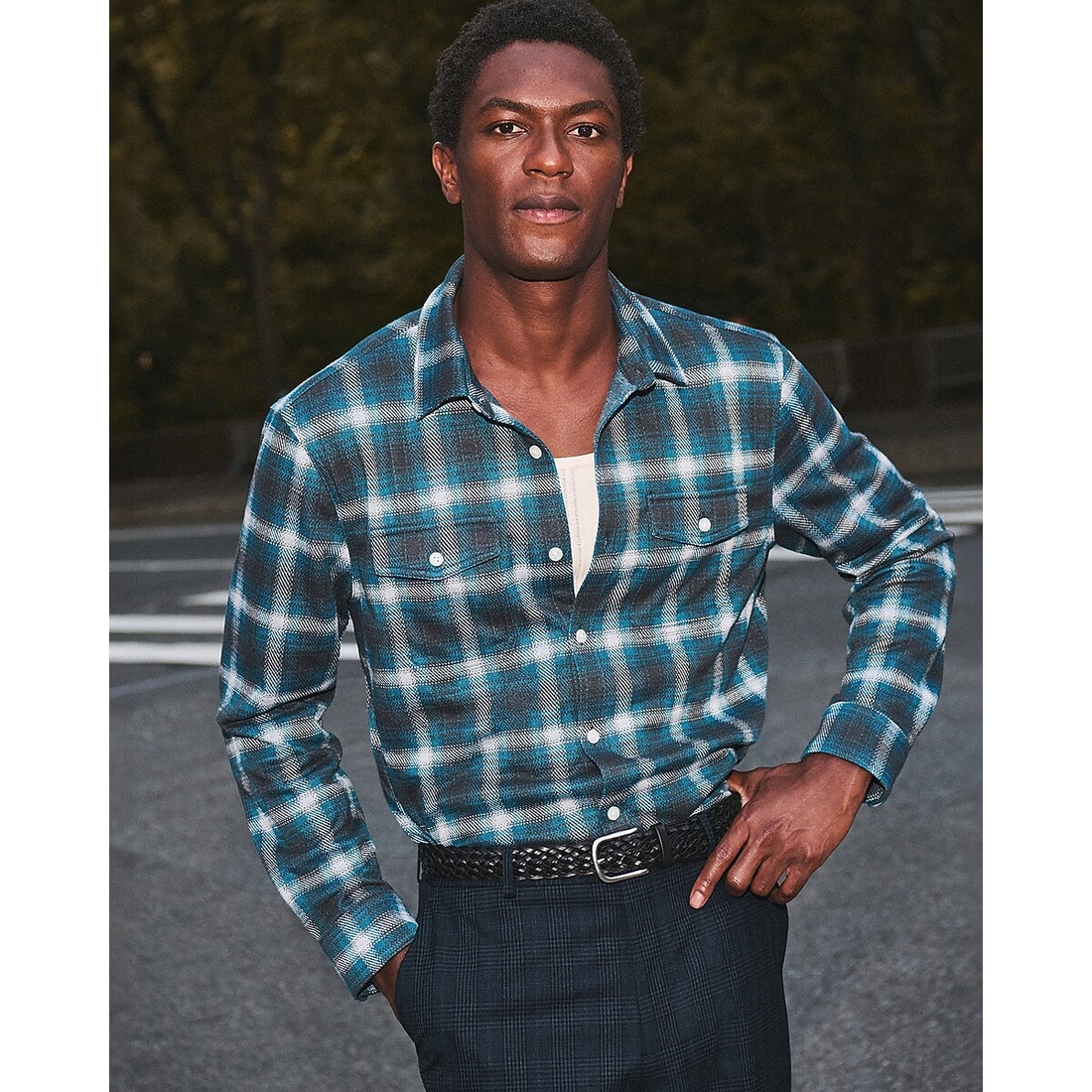 Express Plaid Double Button Pocket Sweater Flannel