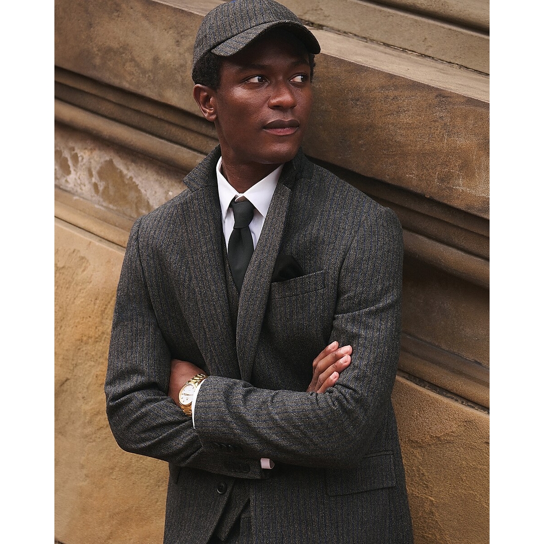 Express Charcoal Herringbone Wool-Blend Baseball Hat