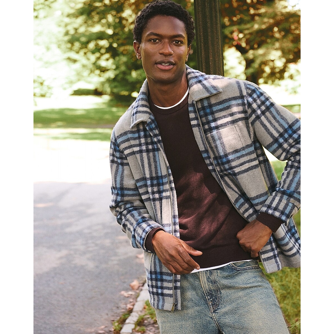 Express Plaid Patch Pocket Zip Shirt Jacket