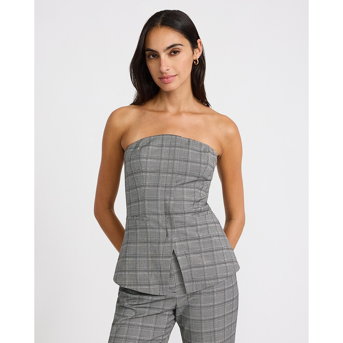Express Plaid Strapless Cutaway Tailored Tube Top