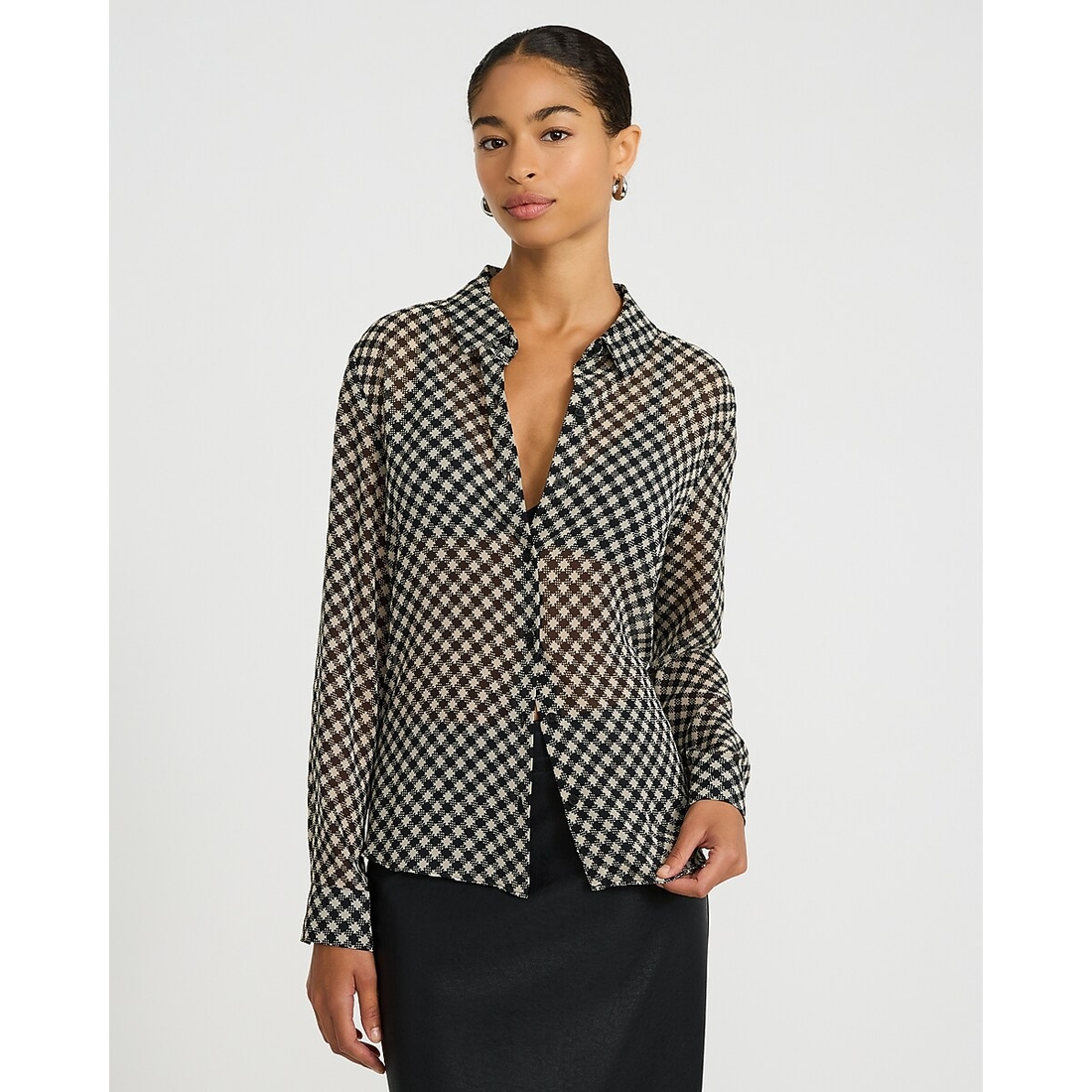 Express Gingham Chiffon Relaxed Portofino Shirt