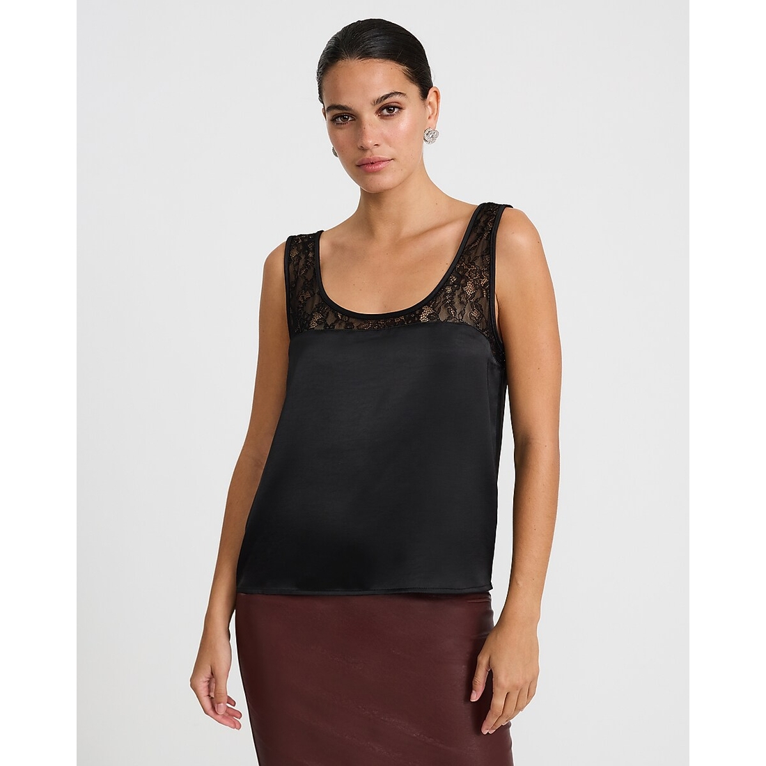 Express Satin Lace Pieced Scoop Neck Tank