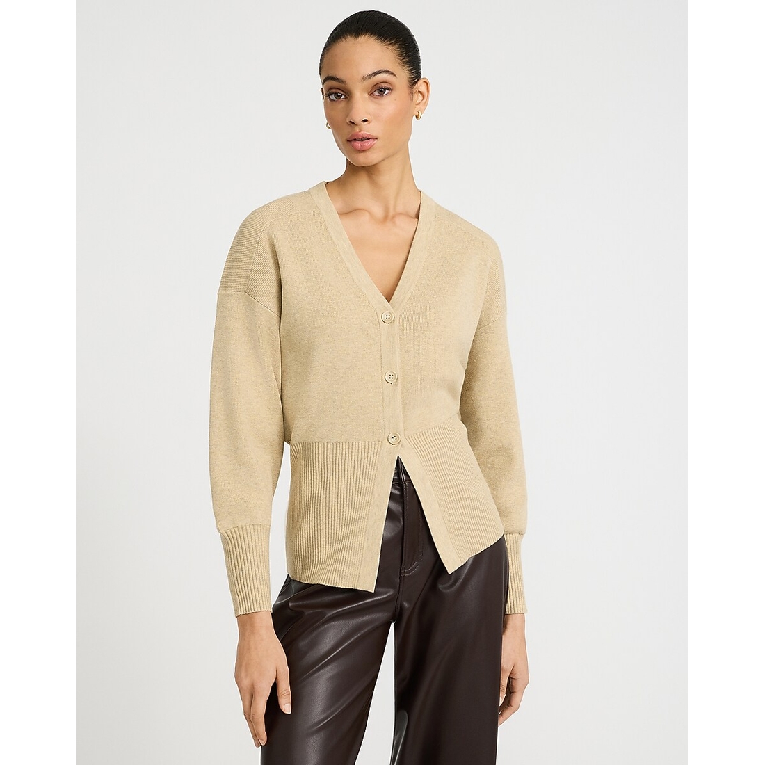 Express Wool-Blend V-Neck Banded Cutaway Cardigan