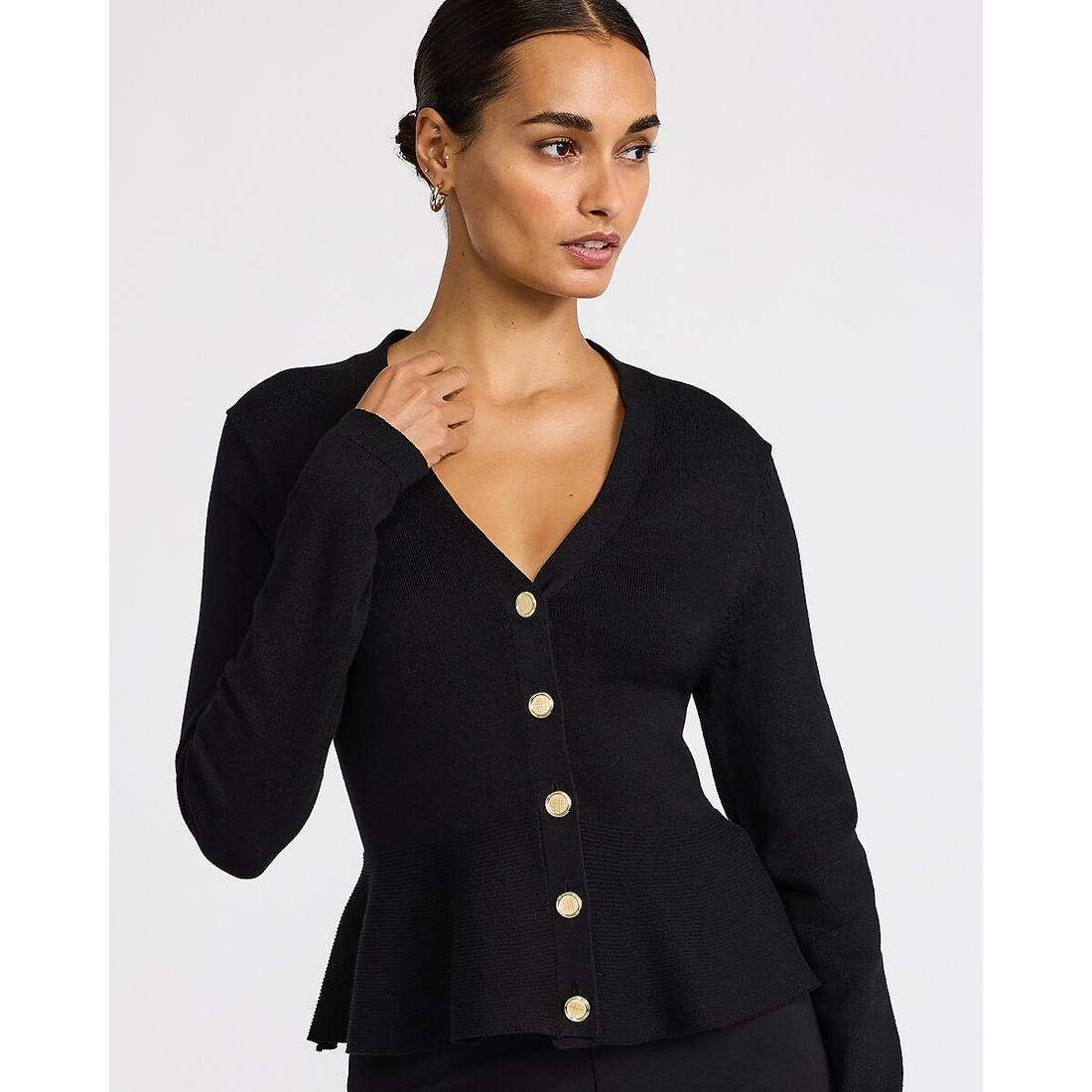 Express V-Neck Novelty Button Peplum Sweater