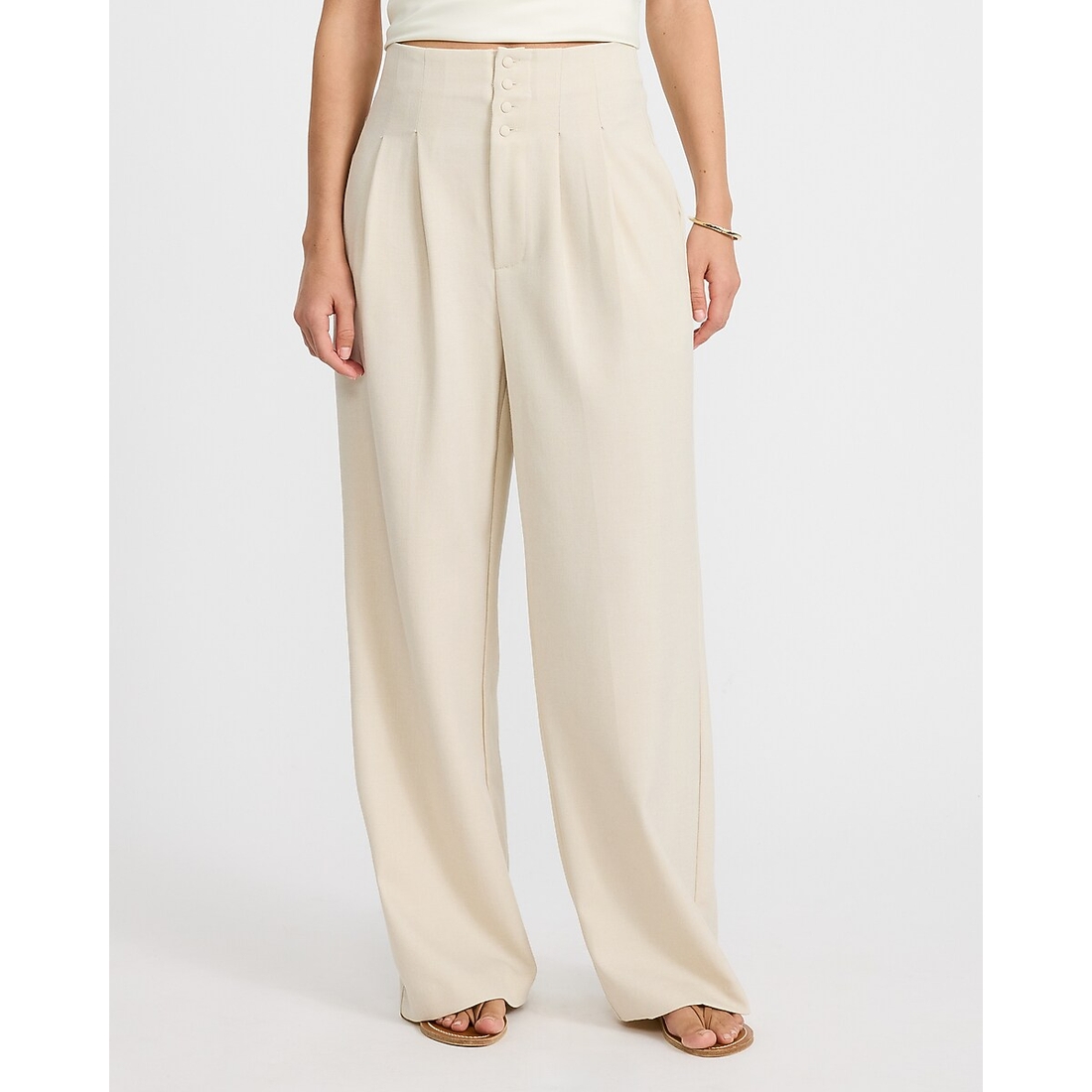 Express High Waisted Button Front Pleated Straight Pant