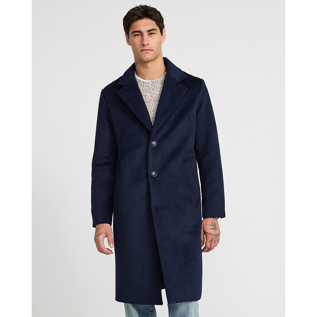 Express Navy Wool-Blend Topcoat
