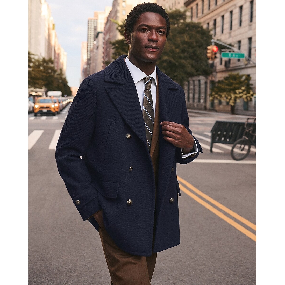 Express Navy Wool-Blend Novelty Button Peacoat