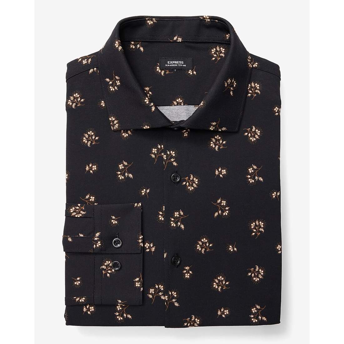 Express Slim Mini Floral Spread Collar Stretch Modern Tech 1MX Dress Shirt