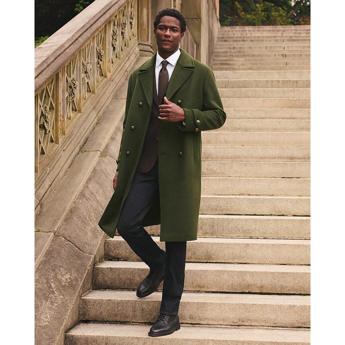 Express Olive Green Novelty Button Military Topcoat