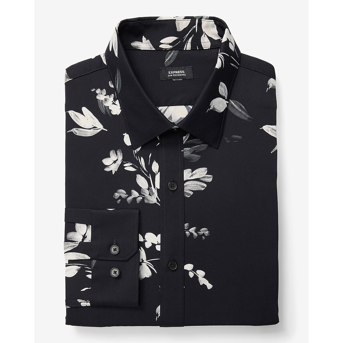 Express Slim Abstract Floral Wrinkle-Resistant Everyday Performance Dress Shirt