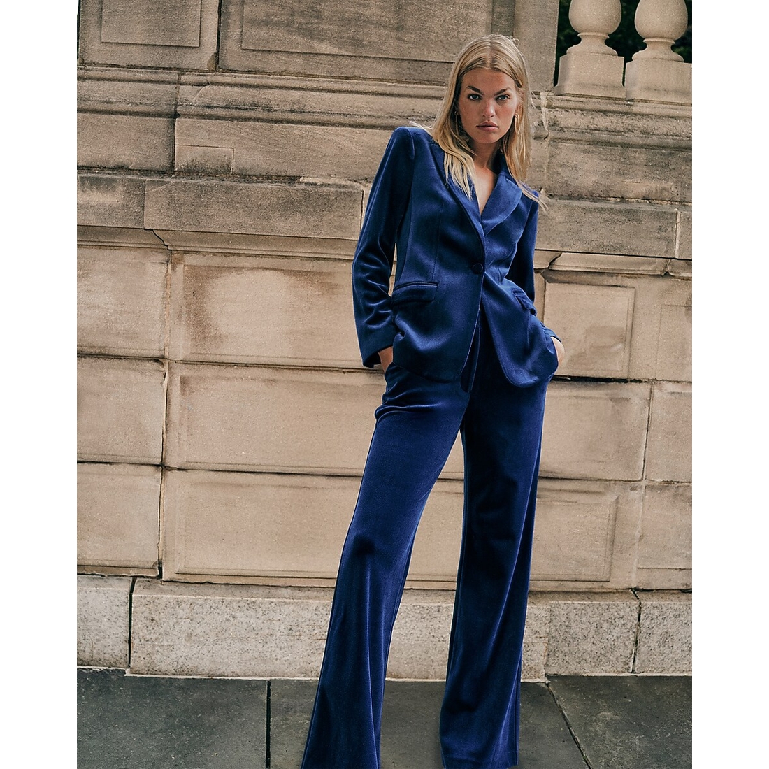 Express Velvet Long Slim One Button Blazer