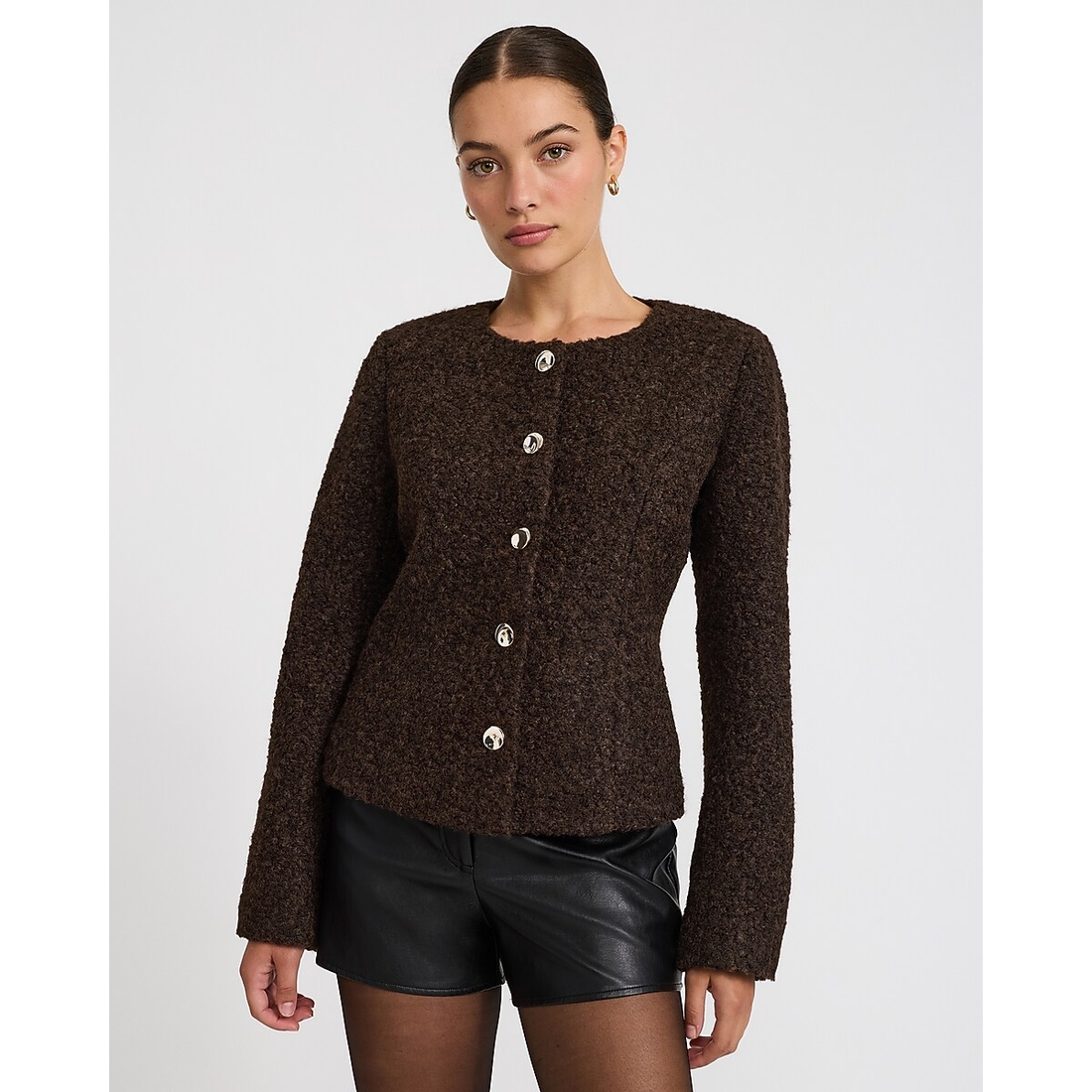 Express Faux Mohair Novelty Button Jacket