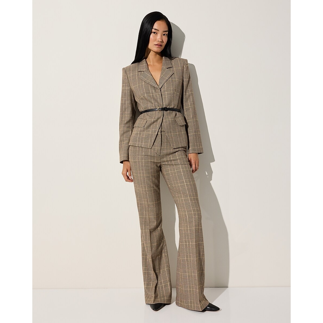 Express Editor High Waisted Plaid Flare Trouser
