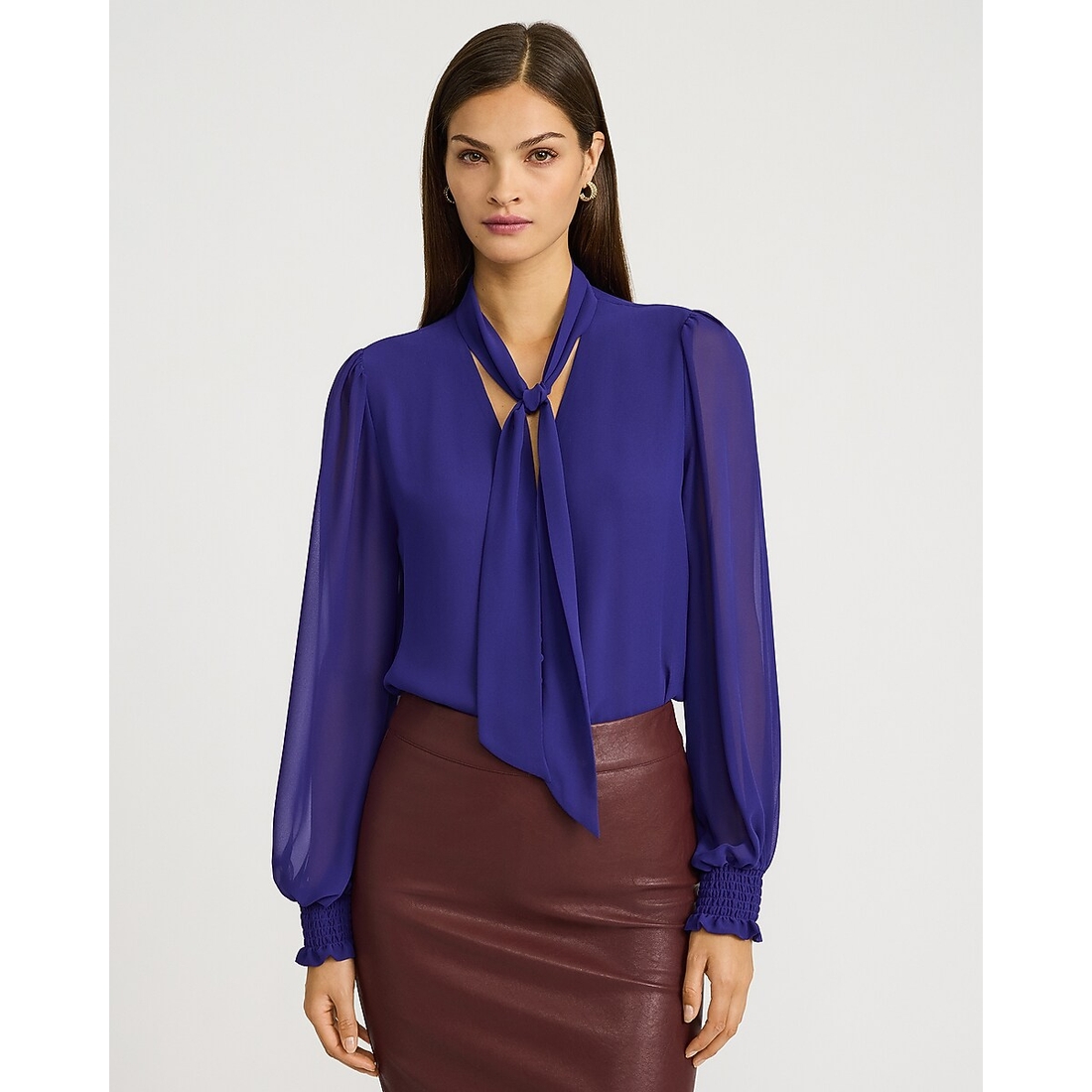 Express Chiffon Tie V-Neck Button Front Top