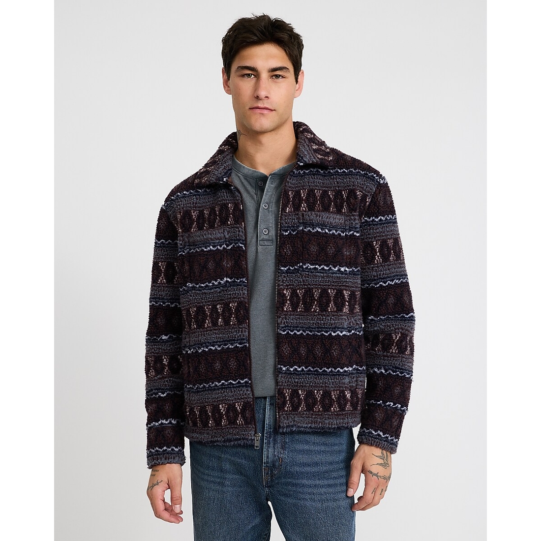 Express Fleece Fair Isle Zip Shirt Jacket