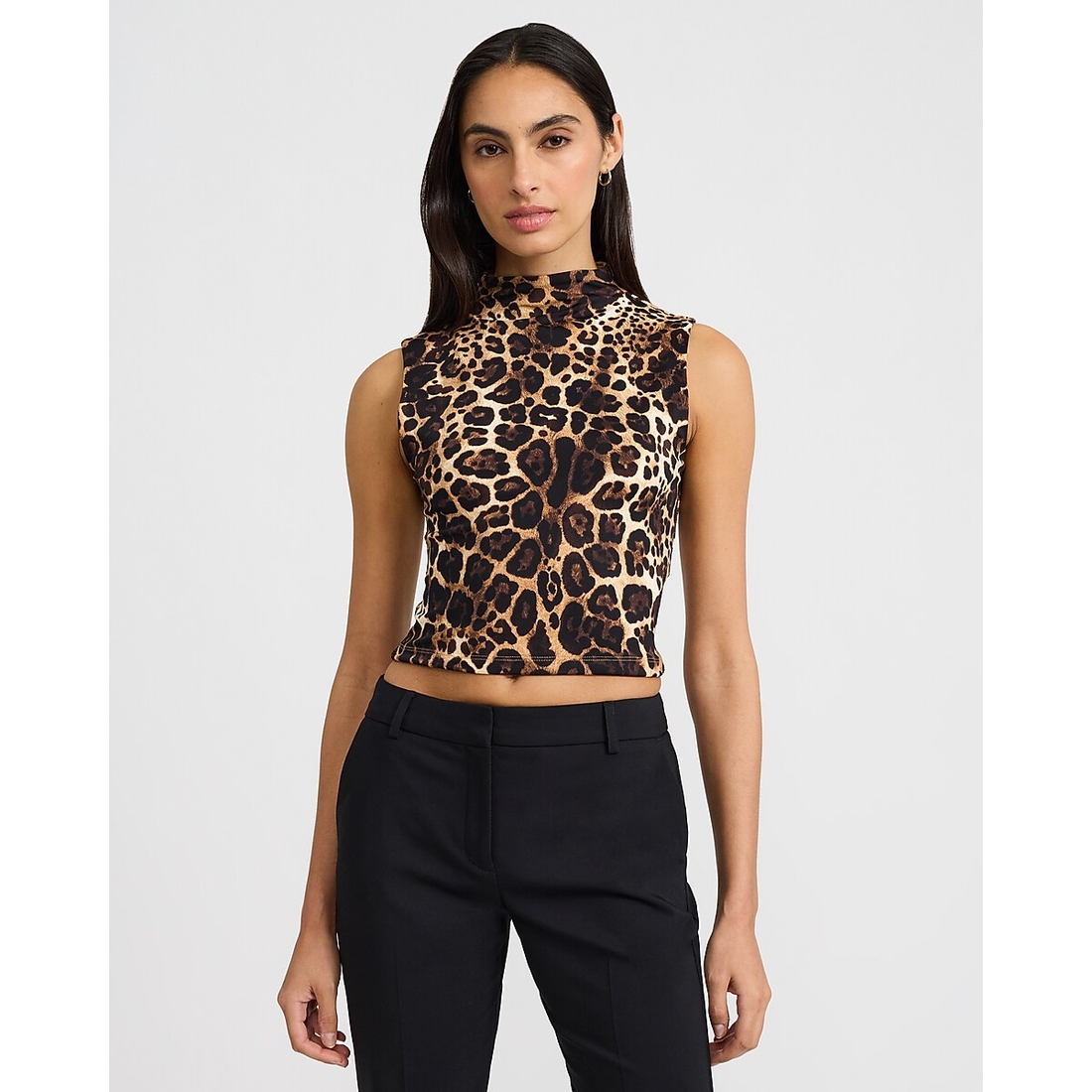 Express Body Contour High Compression Leopard Mock Neck Tank