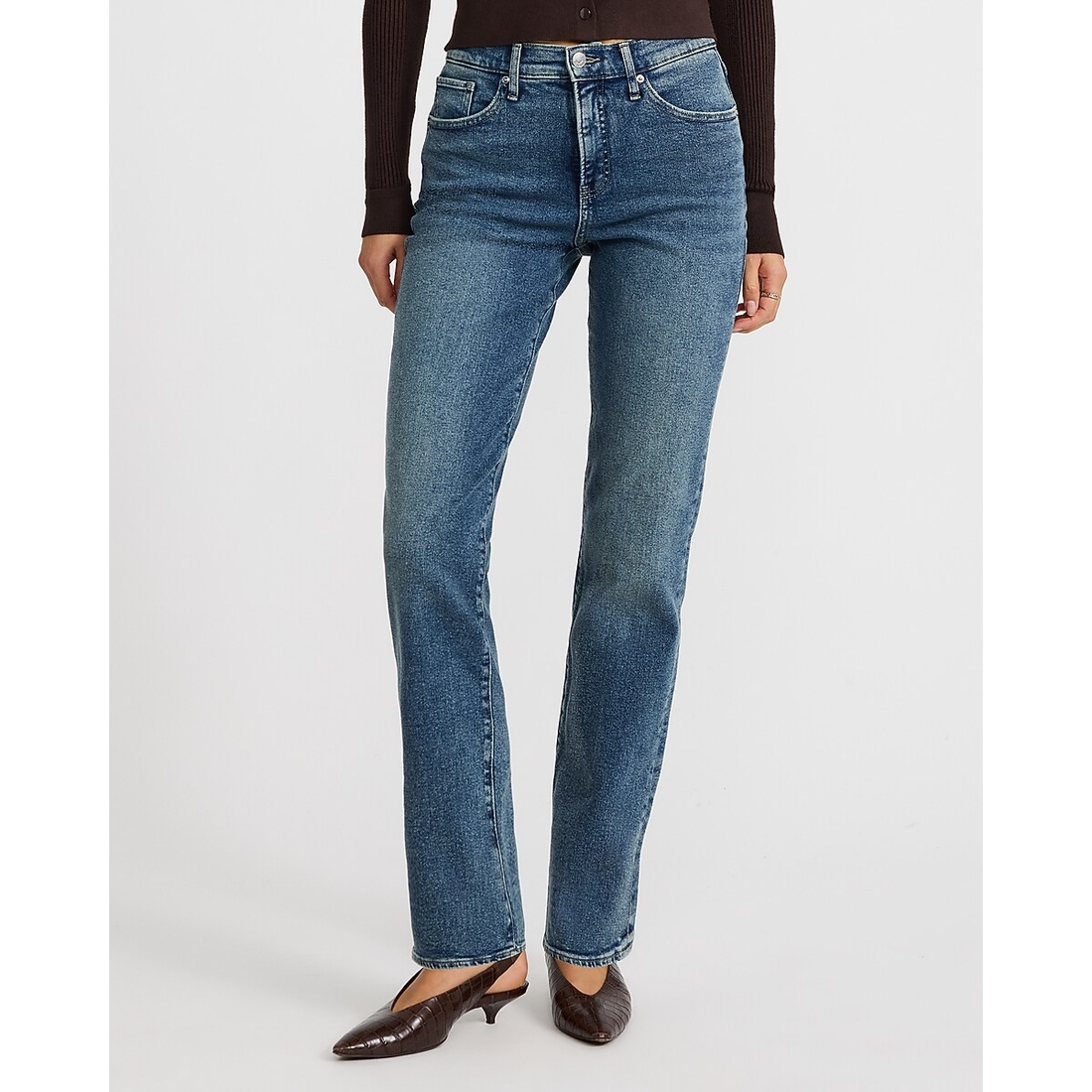 Express High Waisted Straight Dark Wash Jeans
