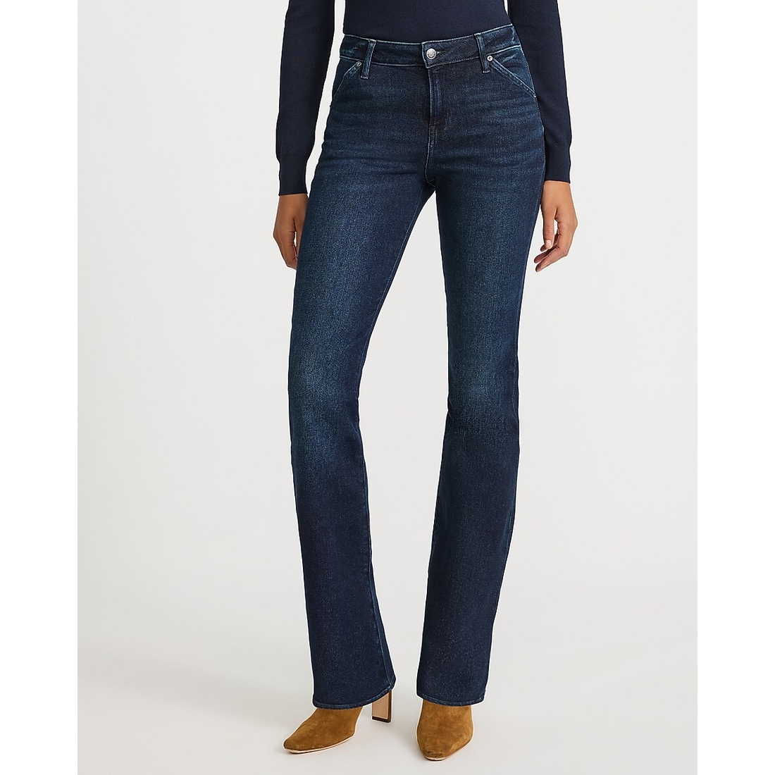 Express Mid Rise Bootcut Dark Wash Jeans in Hyper Stretch