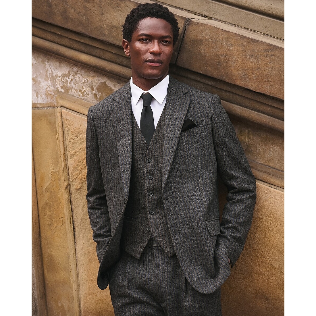 Express Relaxed Charcoal Herringbone Wool-Blend Suit Jacket