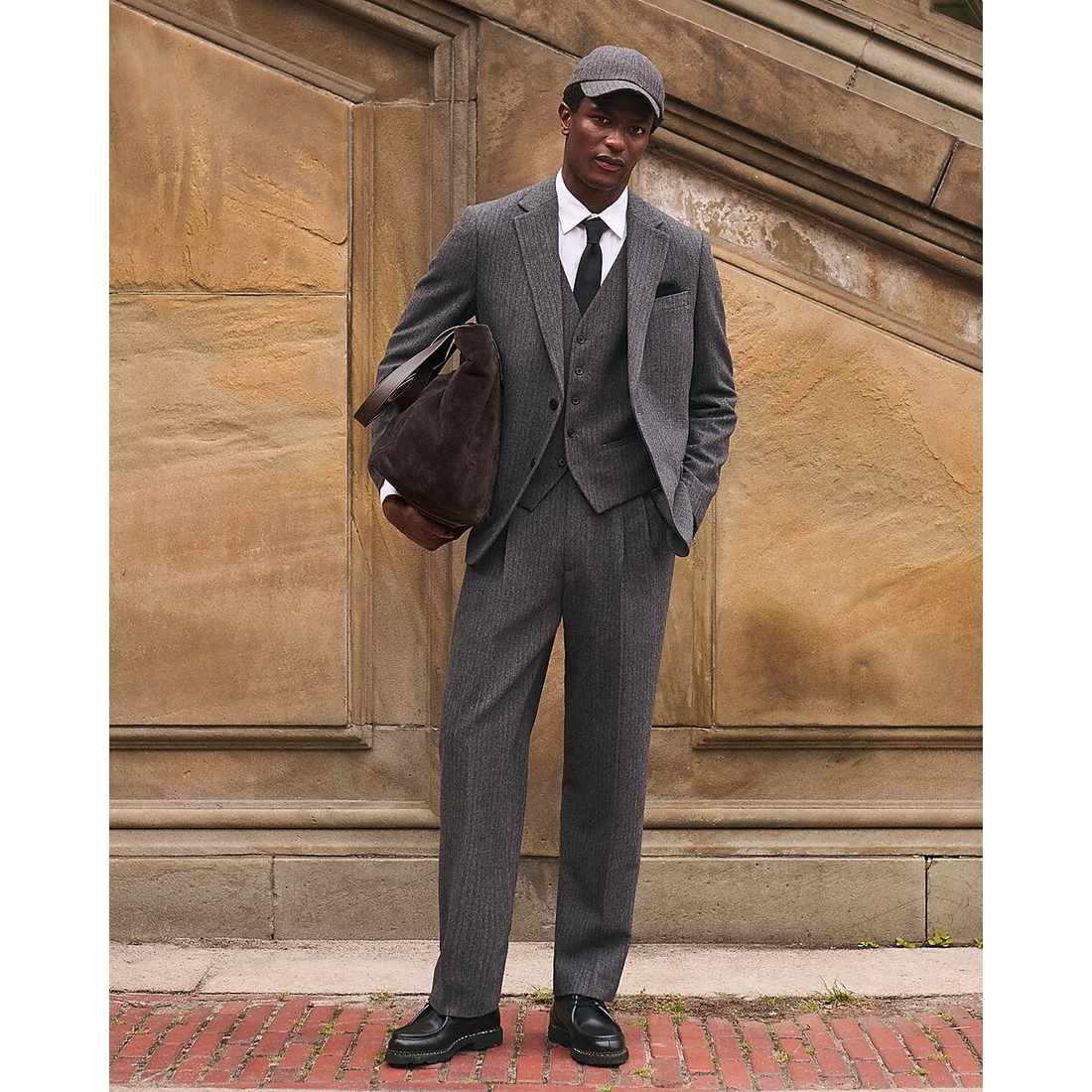 Express Relaxed Charcoal Herringbone Wool-Blend Pleated Suit Pant