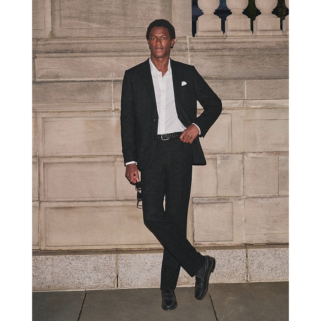 Express Slim Black Cotton-Blend Boucle Suit Pant