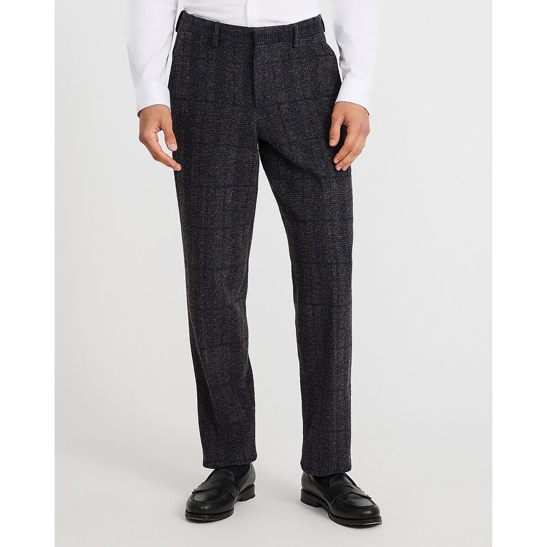 Express Slim Navy Plaid Wool-Blend Boucle Suit Pant