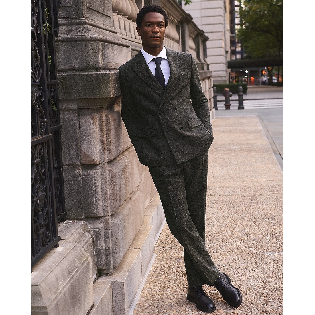 Express Classic Marled Wool-Blend Boucle Double Breasted Suit Pant
