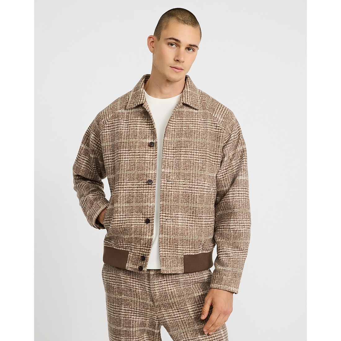 Express Plaid Boucle Wool-Blend Bomber Jacket