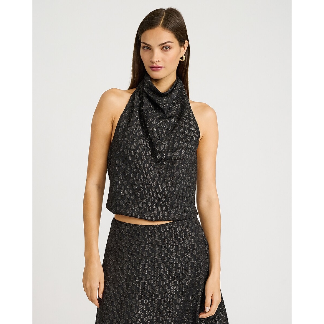 Express Polka Dot Metallic Halter Cowl Neck Top