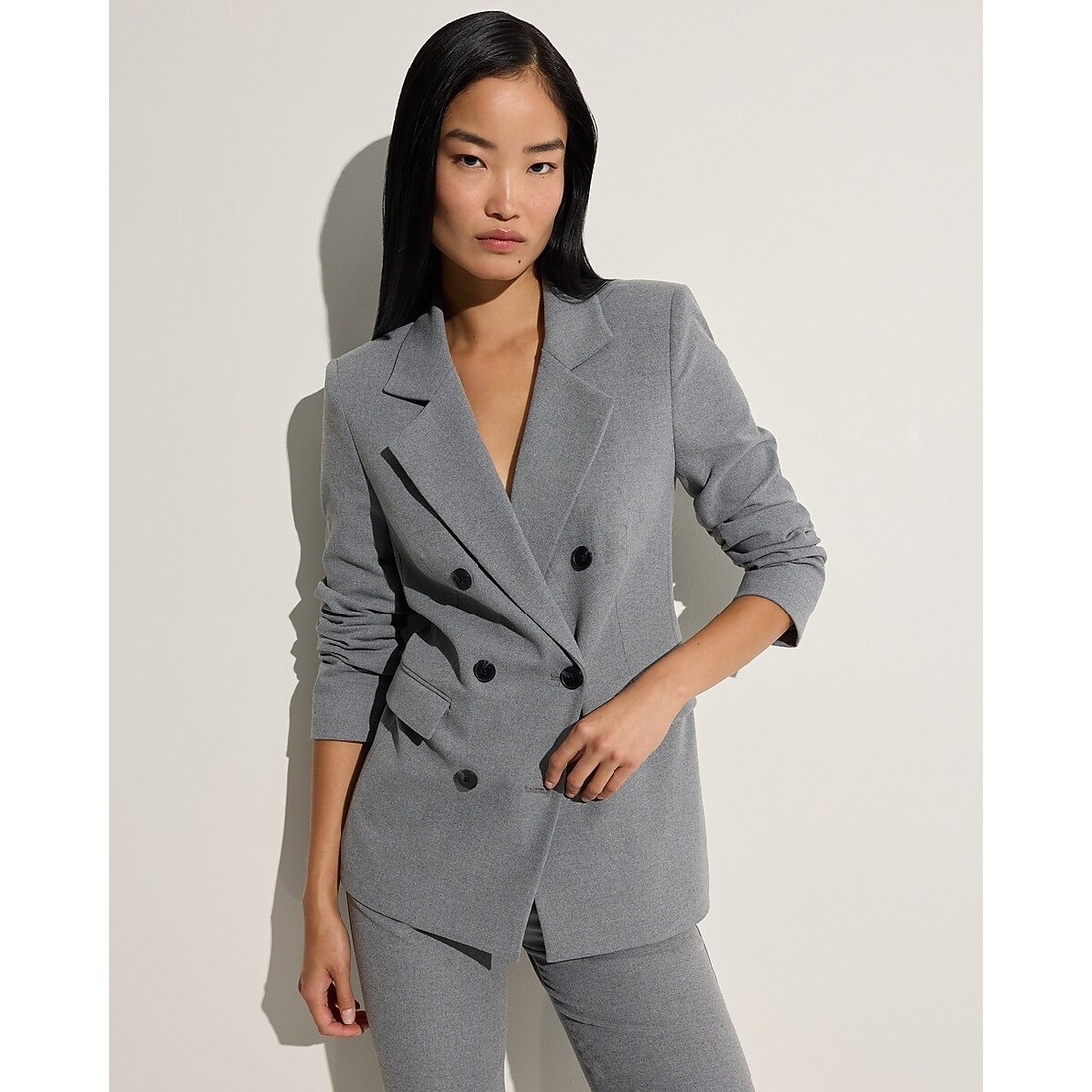 Express Flannel Double Breasted Pleated Back Blazer