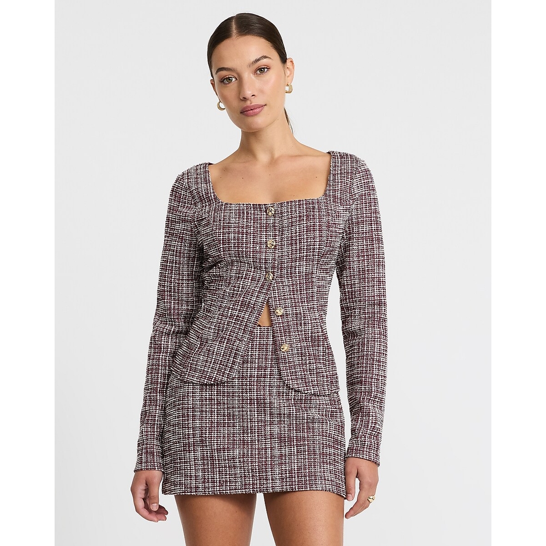 Express Editor Super High Waisted Tweed Mini Skort